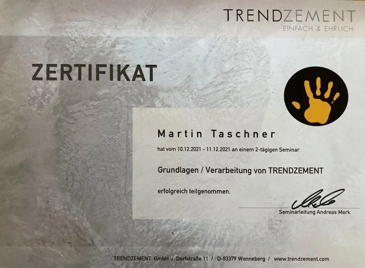 Zertifikat Trendzement, Martin Taschner